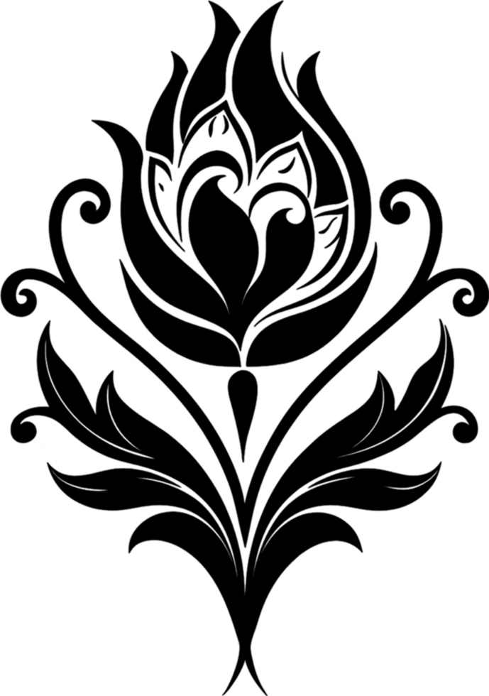Elegant Art Nouveau Damask Floral Curve Clipart. AI-generated. png