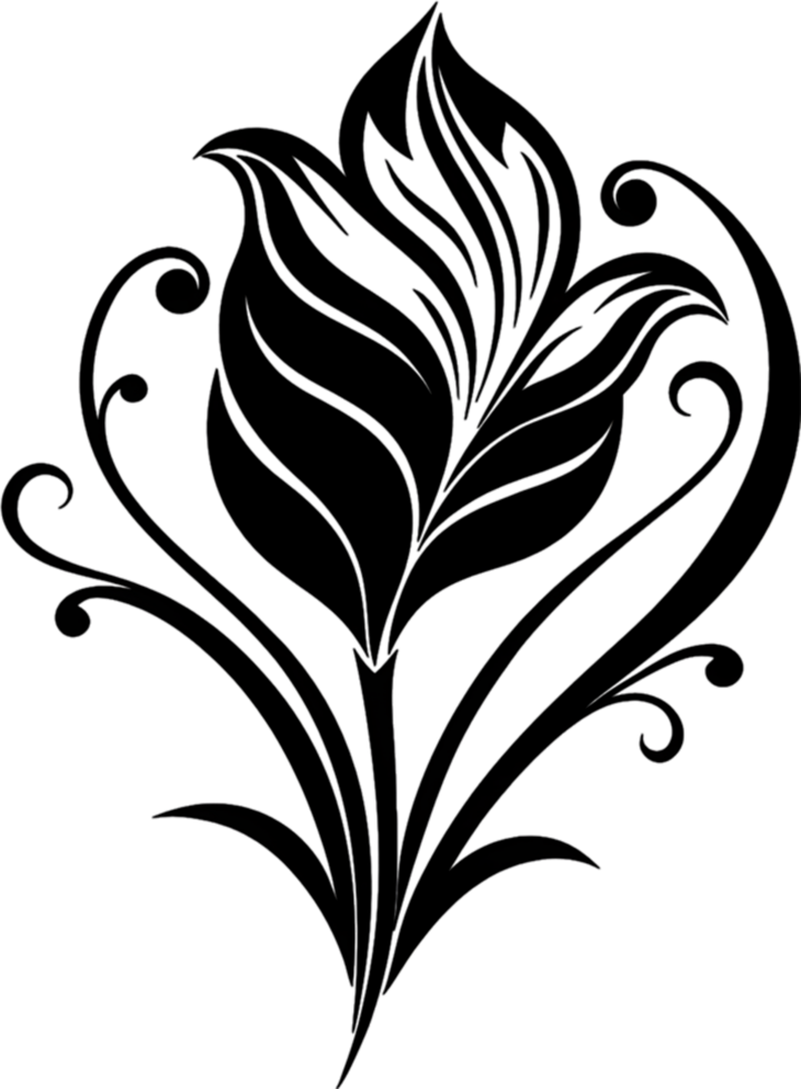 Elegant Art Nouveau Damask Floral Curve Clipart. AI-generated. png