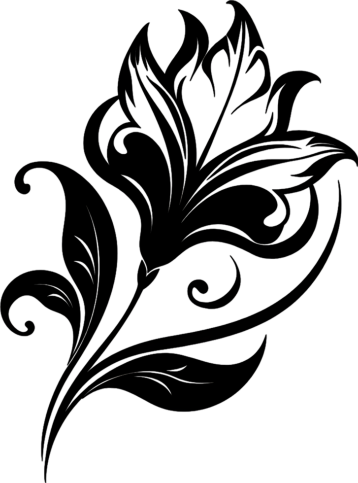 Elegant Art Nouveau Damask Floral Curve Clipart. AI-generated. png