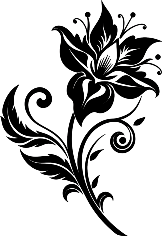 Elegant Art Nouveau Damask Floral Curve Clipart. AI-generated. png
