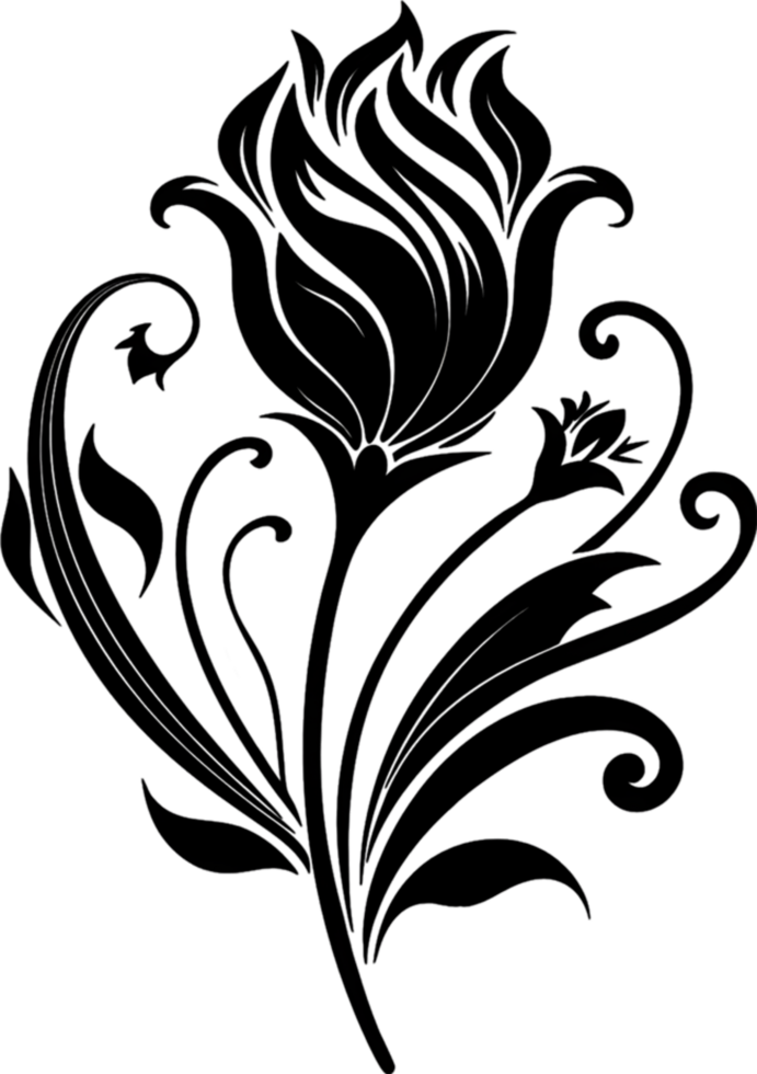Elegant Art Nouveau Damask Floral Curve Clipart. AI-generated. png