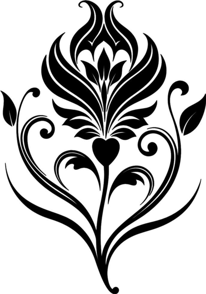 Elegant Art Nouveau Damask Floral Curve Clipart. AI-generated. png