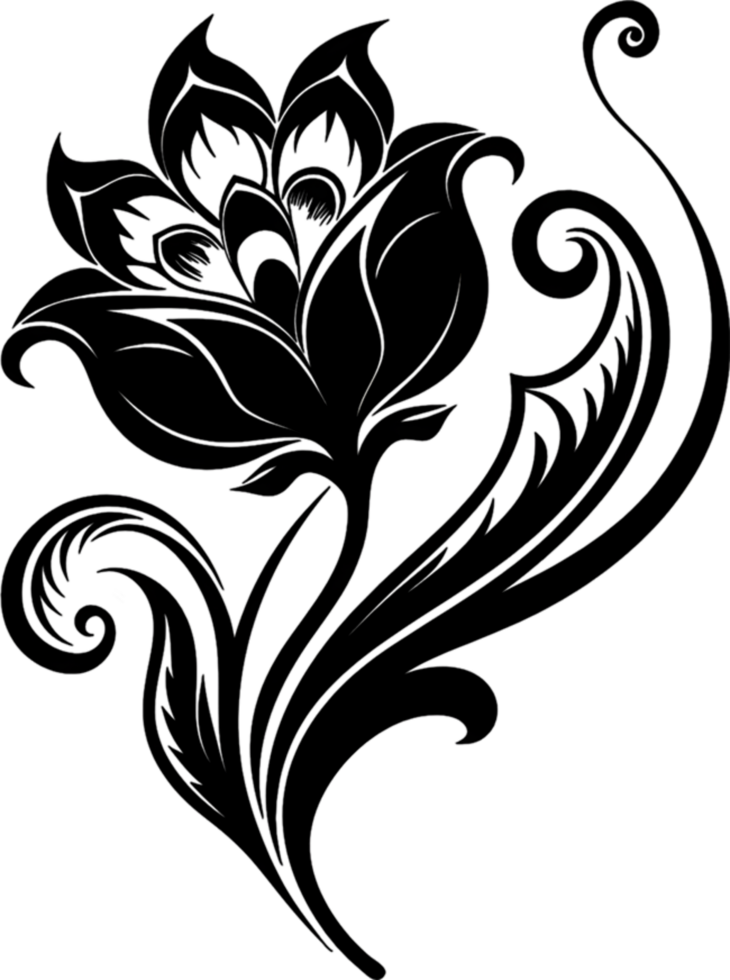 Elegant Art Nouveau Damask Floral Curve Clipart. AI-generated. png
