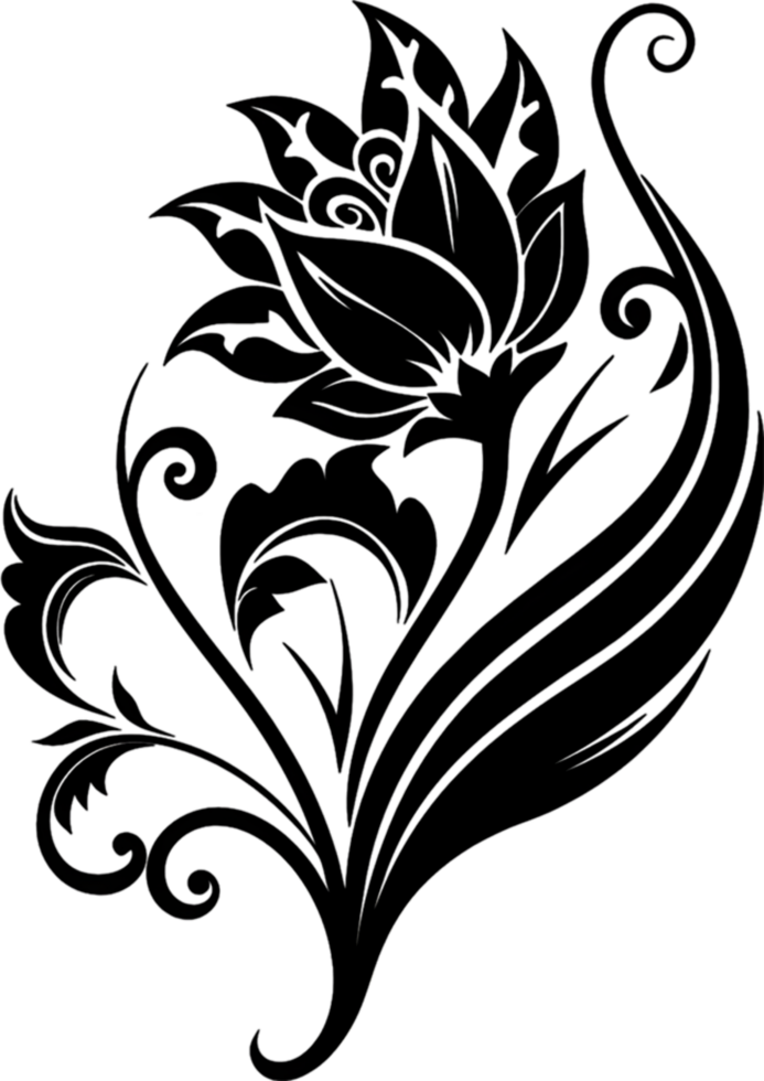 Elegant Art Nouveau Damask Floral Curve Clipart. AI-generated. png