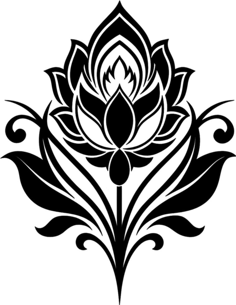 Elegant Art Nouveau Damask Floral Curve Clipart. AI-generated. png