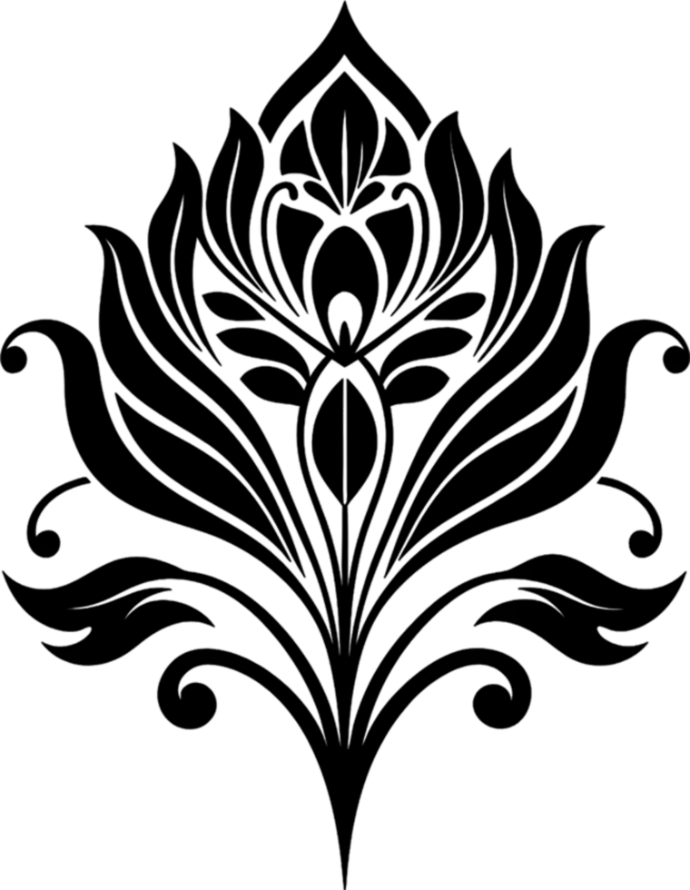Elegant Art Nouveau Damask Floral Curve Clipart. AI-generated. png