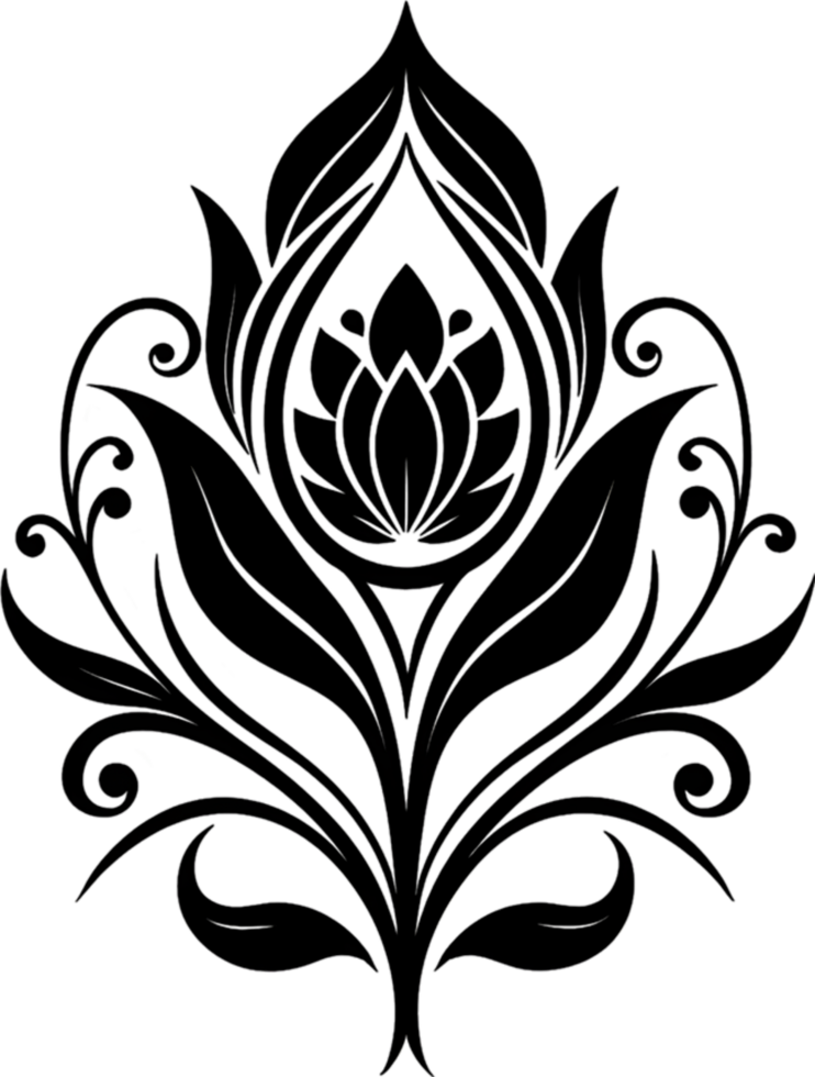 Elegant Art Nouveau Damask Floral Curve Clipart. AI-generated. png