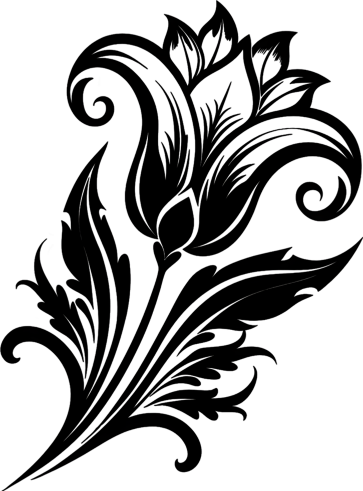 Elegant Art Nouveau Damask Floral Curve Clipart. AI-generated. png