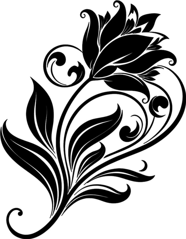 Elegant Art Nouveau Damask Floral Curve Clipart. AI-generated. png