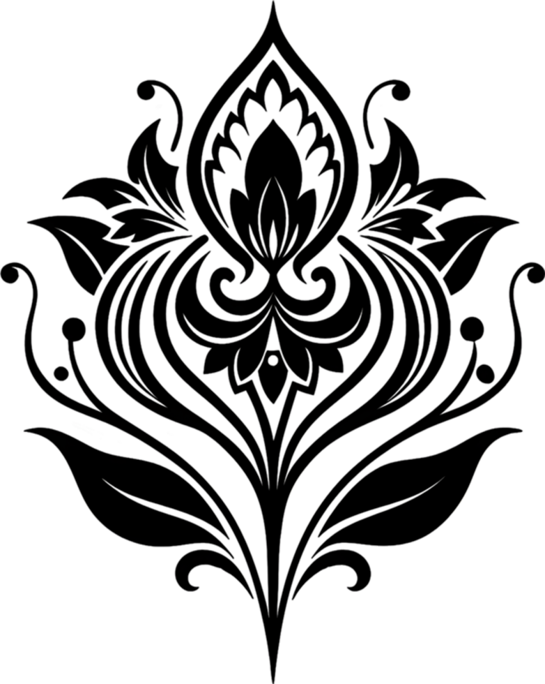 Elegant Art Nouveau Damask Floral Curve Clipart. AI-generated. png