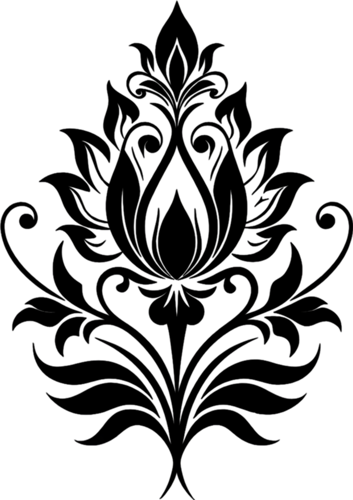 Elegant Art Nouveau Damask Floral Curve Clipart. AI-generated. png