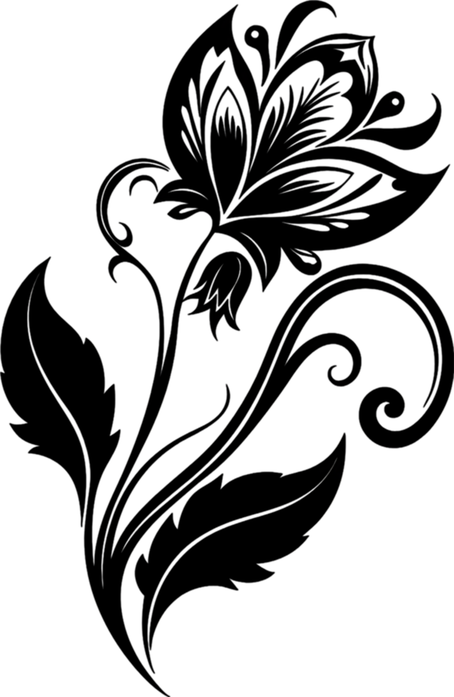 Elegant Art Nouveau Damask Floral Curve Clipart. AI-generated. png