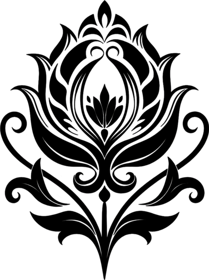 Elegant Art Nouveau Damask Floral Curve Clipart. AI-generated. png