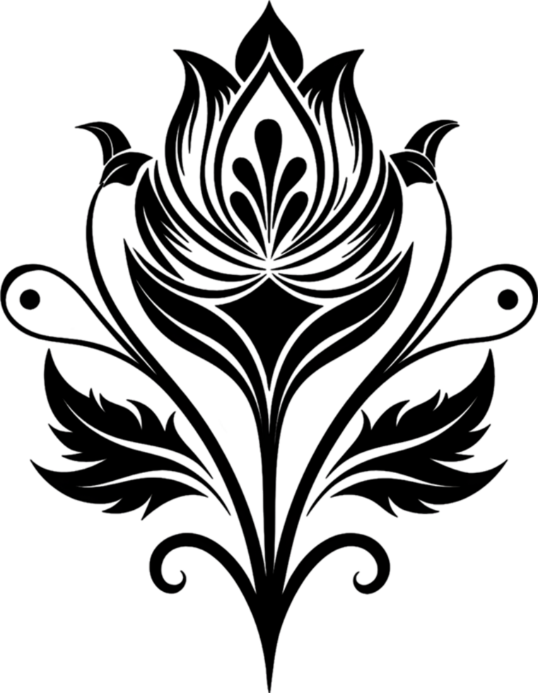Elegant Art Nouveau Damask Floral Curve Clipart. AI-generated. png