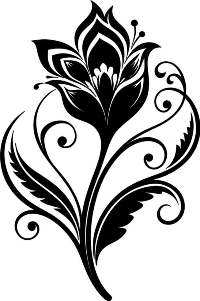 Elegant Art Nouveau Damask Floral Curve Clipart. AI-generated. png