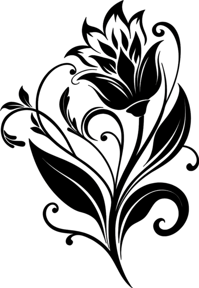 Elegant Art Nouveau Damask Floral Curve Clipart. AI-generated. png