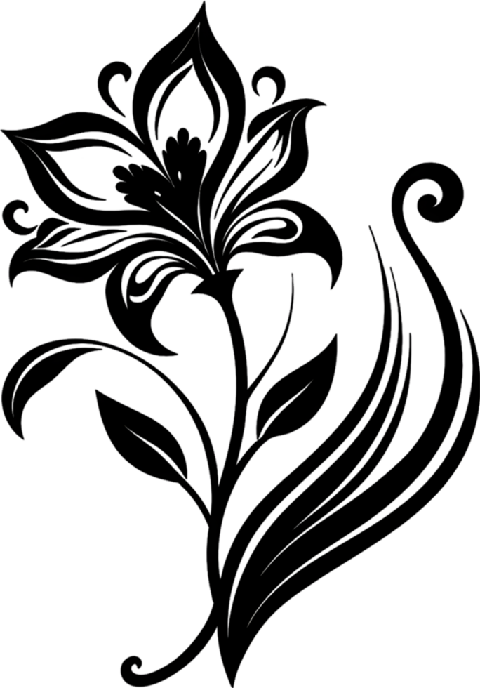 Elegant Art Nouveau Damask Floral Curve Clipart. AI-generated. png