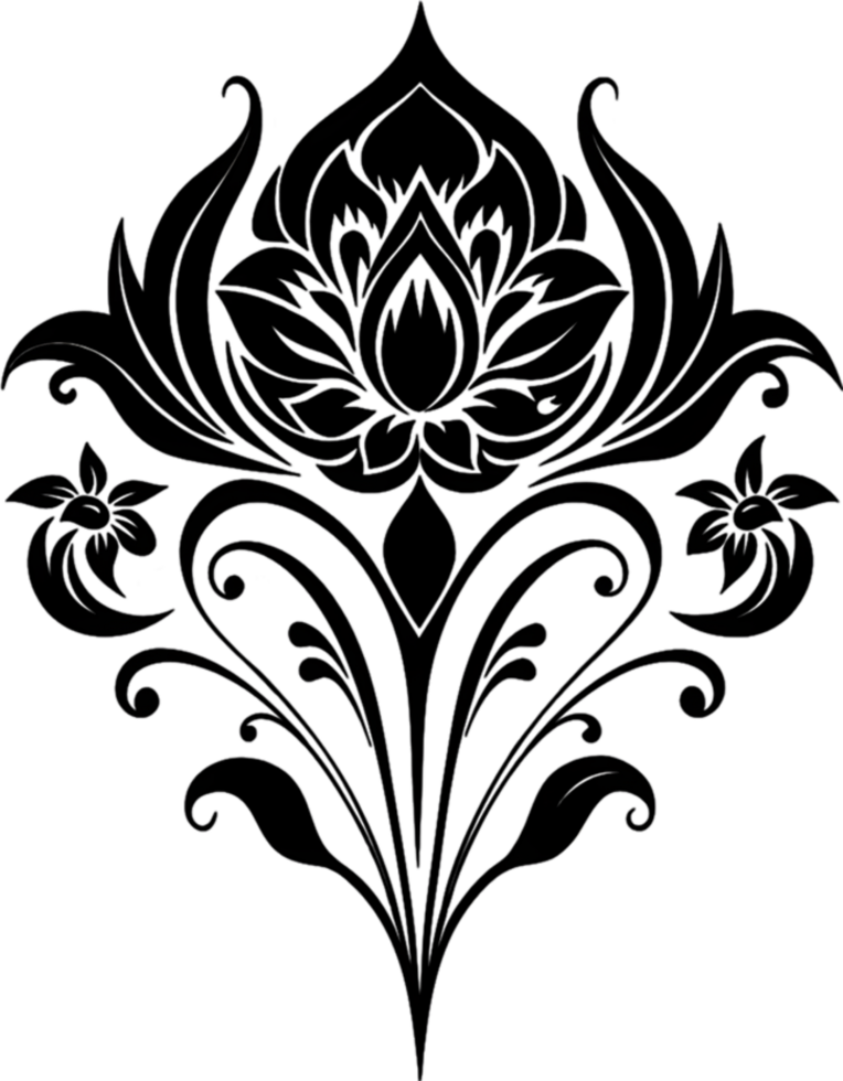 Elegant Art Nouveau Damask Floral Curve Clipart. AI-generated. png