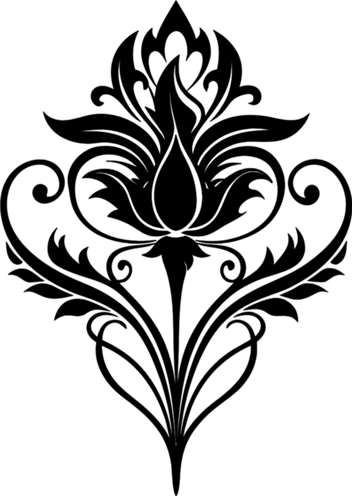 Elegant Art Nouveau Damask Floral Curve Clipart. AI-generated. png