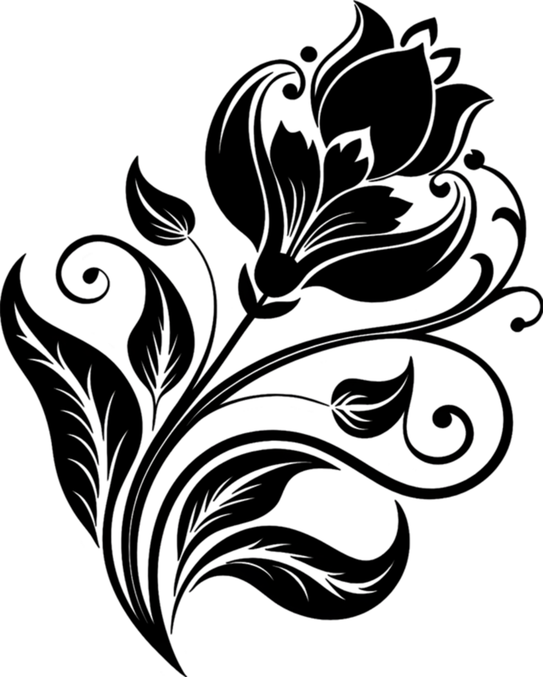 Elegant Art Nouveau Damask Floral Curve Clipart. AI-generated. png