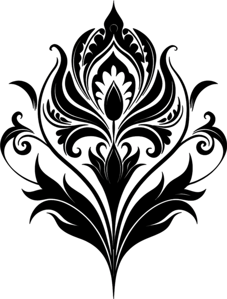 Elegant Art Nouveau Damask Floral Curve Clipart. AI-generated. png