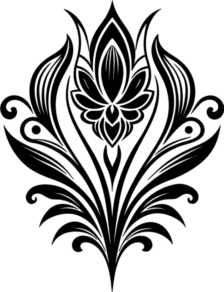 Elegant Art Nouveau Damask Floral Curve Clipart. AI-generated. png
