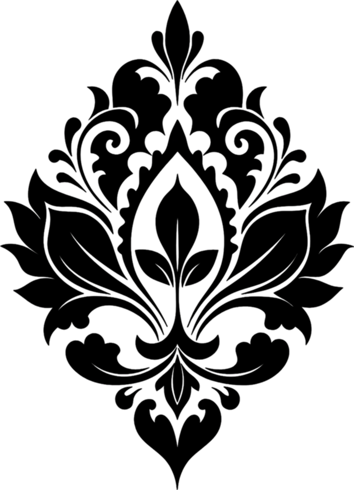 Elegant Damask Floral Lace Stencil Clipart Design. AI-generated. png