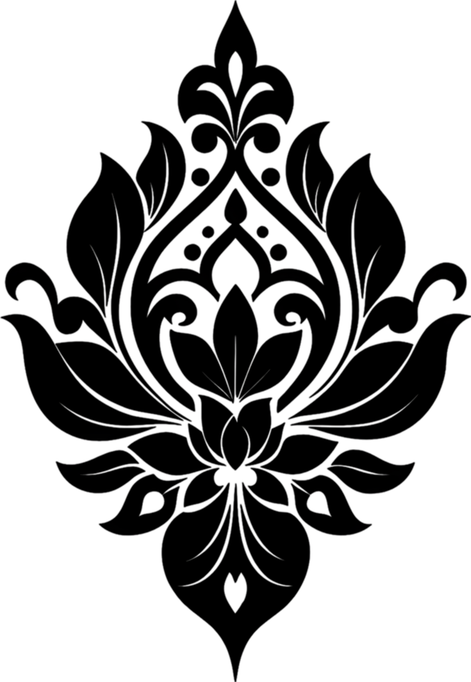 Elegant Damask Floral Lace Stencil Clipart Design. AI-generated. png