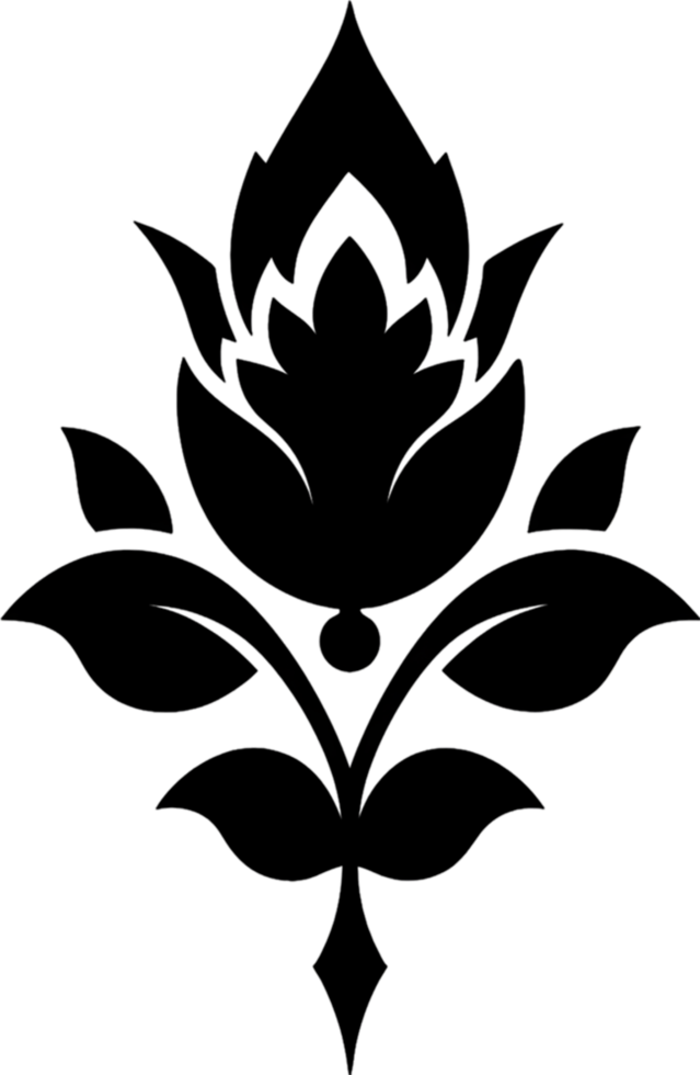 Oriental Damask Floral Stencil, Elegant Black Clipart. AI-generated. png
