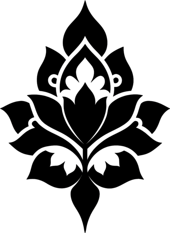 Oriental Damask Floral Stencil, Elegant Black Clipart. AI-generated. png