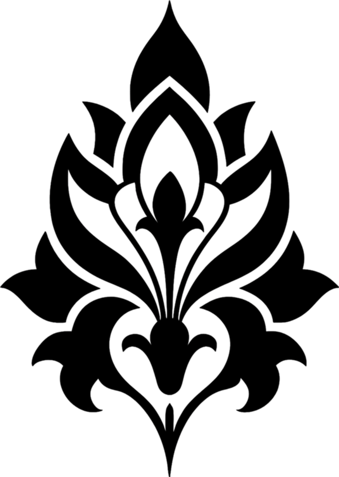 Oriental Damask Floral Stencil, Elegant Black Clipart. AI-generated. png