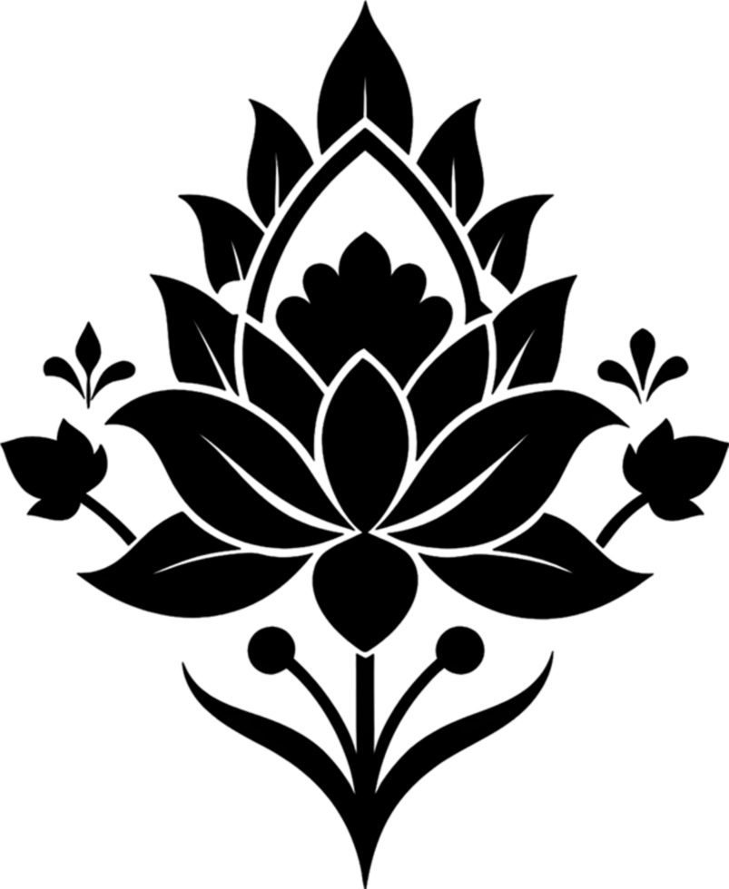 Oriental Damask Floral Stencil, Elegant Black Clipart. AI-generated. png