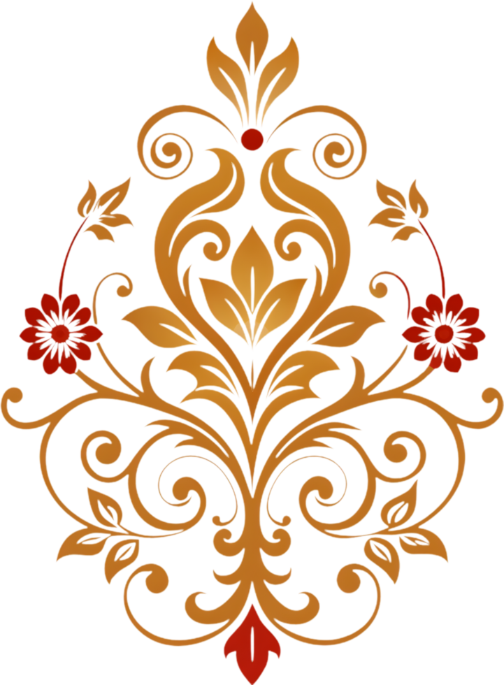 Vibrant Damask Wildflower Swirls Baroque Clipart. AI-generated. png