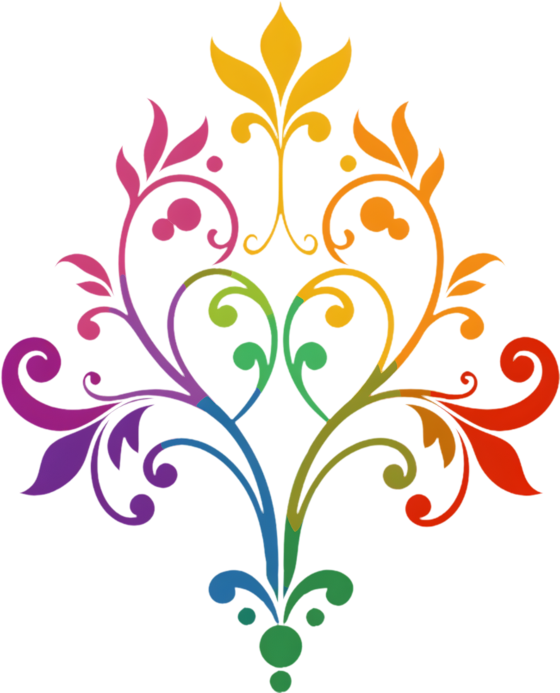 Vibrant Damask Wildflower Swirls Baroque Clipart. AI-generated. png