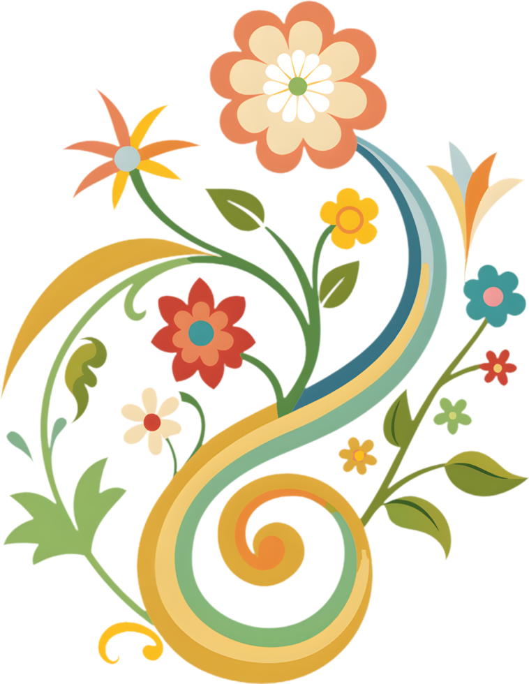Vibrant Damask Wildflower Swirls Baroque Clipart. AI-generated. png