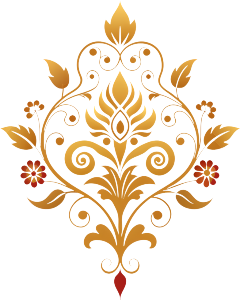 Vibrant Damask Wildflower Swirls Baroque Clipart. AI-generated. png