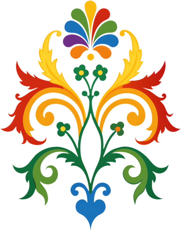 Vibrant Damask Wildflower Swirls Baroque Clipart. AI-generated. png