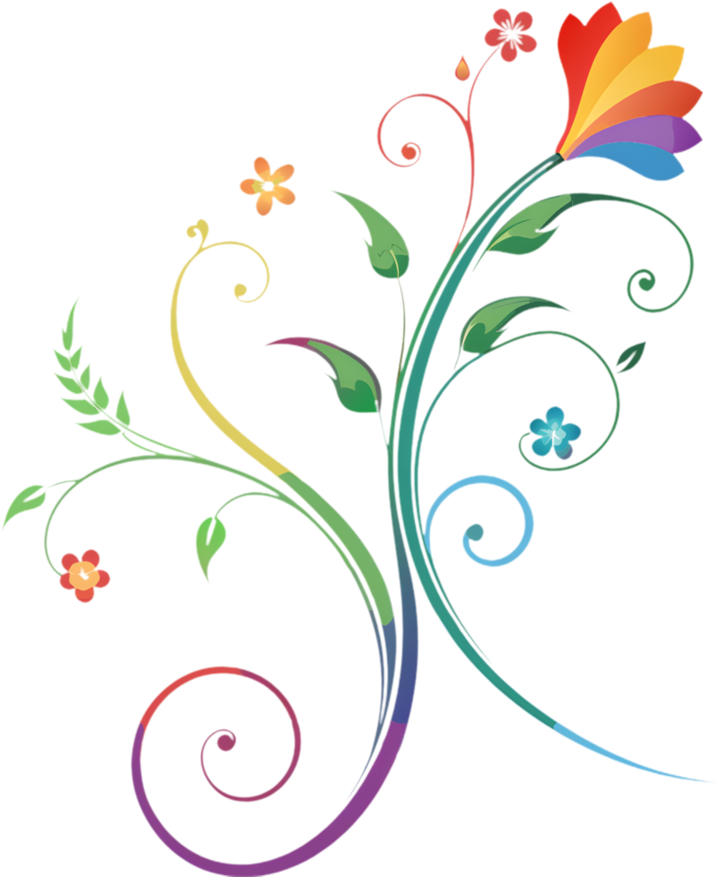 Vibrant Wildflower Tendrils on Damask Pattern Clipart. AI-generated. png
