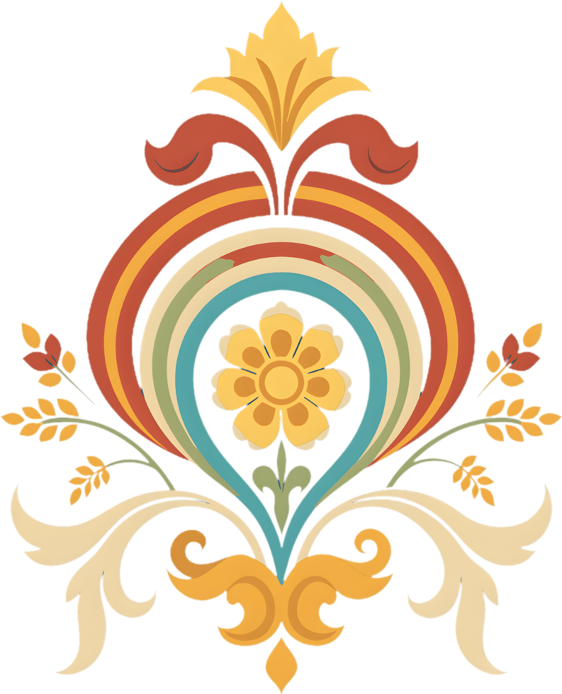 Vibrant Damask Wildflower Swirls Baroque Clipart. AI-generated. png