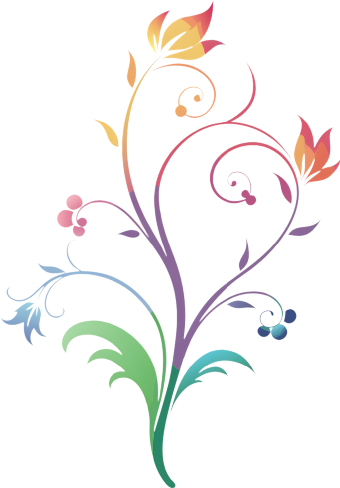 Vibrant Wildflower Tendrils on Damask Pattern Clipart. AI-generated. png