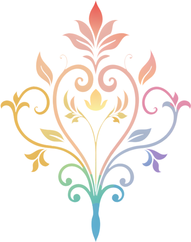 Vibrant Wildflower Tendrils on Damask Pattern Clipart. AI-generated. png
