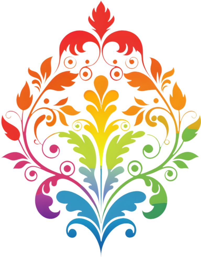 Vibrant Wildflower Tendrils on Damask Pattern Clipart. AI-generated. png