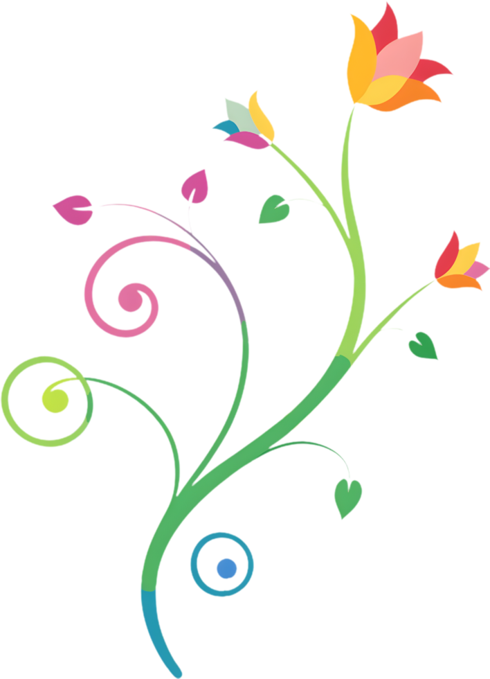 Vibrant Wildflower Tendrils on Damask Pattern Clipart. AI-generated. png
