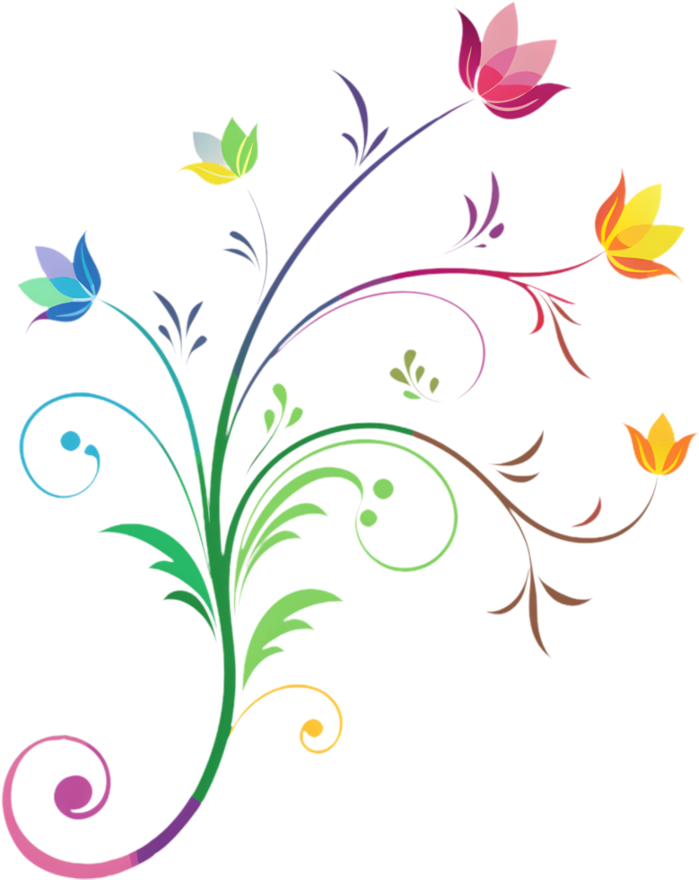 Vibrant Wildflower Tendrils on Damask Pattern Clipart. AI-generated. png