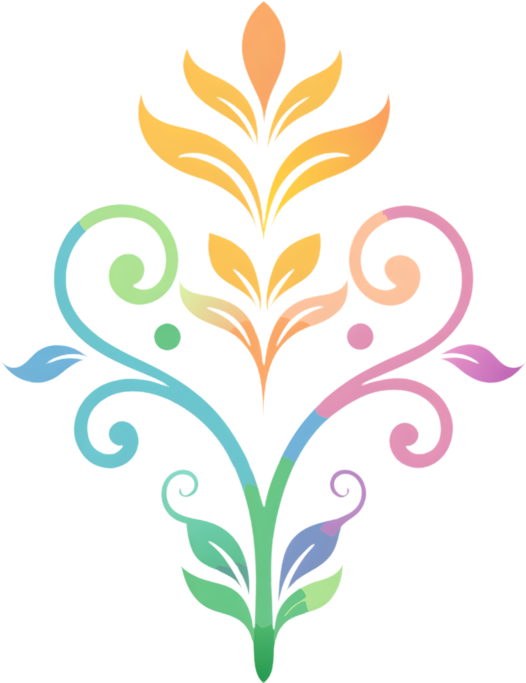 Vibrant Wildflower Tendrils on Damask Pattern Clipart. AI-generated. png