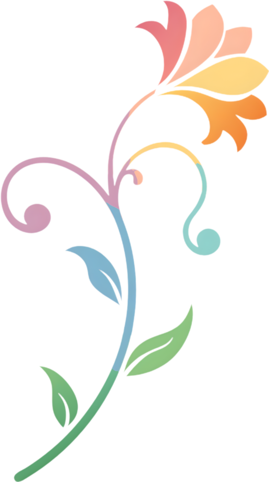 Vibrant Wildflower Tendrils on Damask Pattern Clipart. AI-generated. png