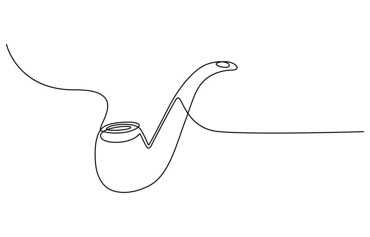 One continuous line drawing smoking pipe with smoke. Vintage tobacco pipe isolated on white background. Tube for smoking tobacco concept in a minimalistic linear style vector