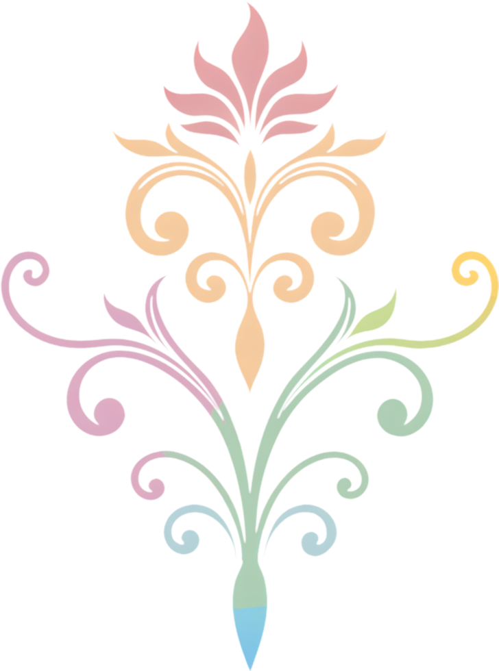 Vibrant Wildflower Tendrils on Damask Pattern Clipart. AI-generated. png
