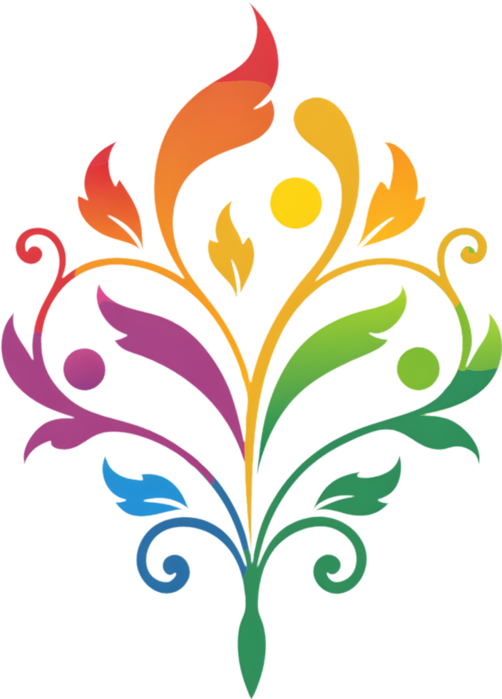 Vibrant Wildflower Tendrils on Damask Pattern Clipart. AI-generated. png