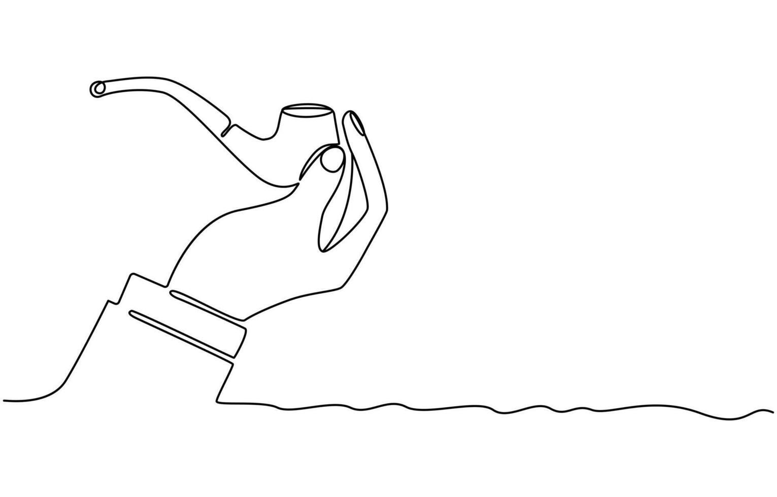 One continuous line drawing smoking pipe with smoke. Vintage tobacco pipe isolated on white background. Tube for smoking tobacco concept in a minimalistic linear style vector